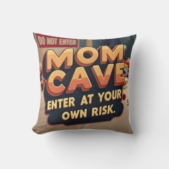 Mom Cave Retro 3D Throw Pillow (Front)
