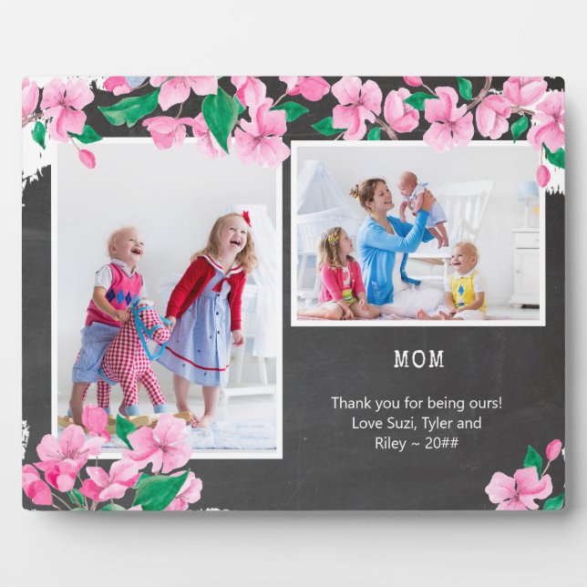 Mom Chalkboard and Cherry Blossom 2 Photo Plaque (Front)