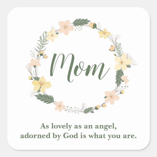 Mom charm floral wreath square sticker (Front)