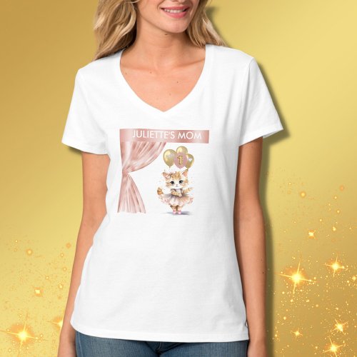 MOM Charming Ballerina Cat 1st Birthday Girl Name T_Shirt