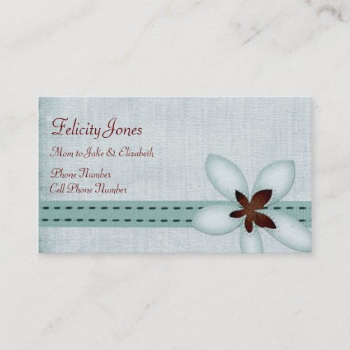 Mom &amp; Child Business Card - Blue Ribbon &amp; Flower