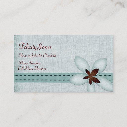Customizable Mom &amp; Child Business Card - Blue Ribbon &amp; Flower