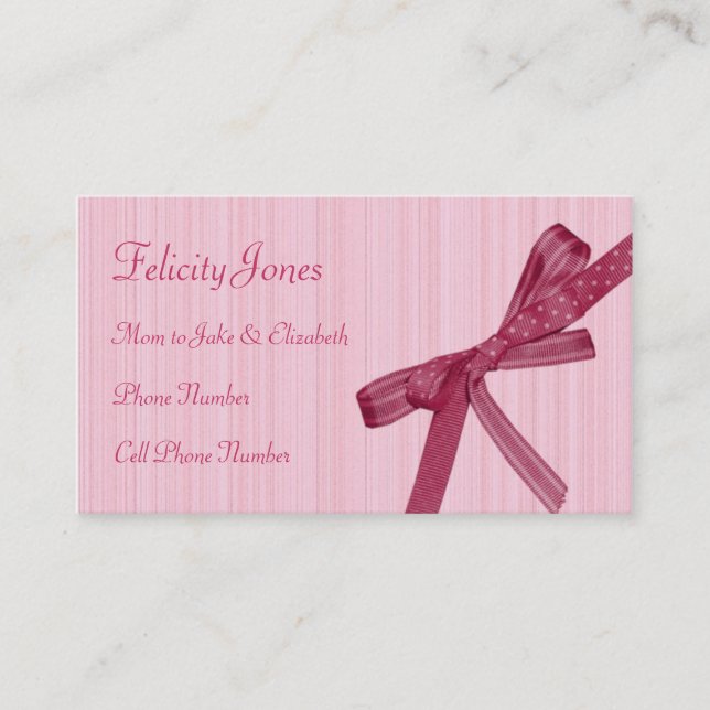 Mom & Children Business Card - Pink Ribbon (Front)