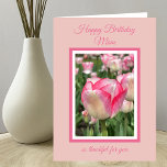 Mom Christian Birthday Pink Tulips Card<br><div class="desc">This Christian birthday card will make your Mom smile. The gorgeous card features pink and white tulips with a white and pink frame around them on a pink background. The words, "Happy Birthday Mom" appear along the top in an elegant script. Below the tulips are the words, "so thankful for...</div>