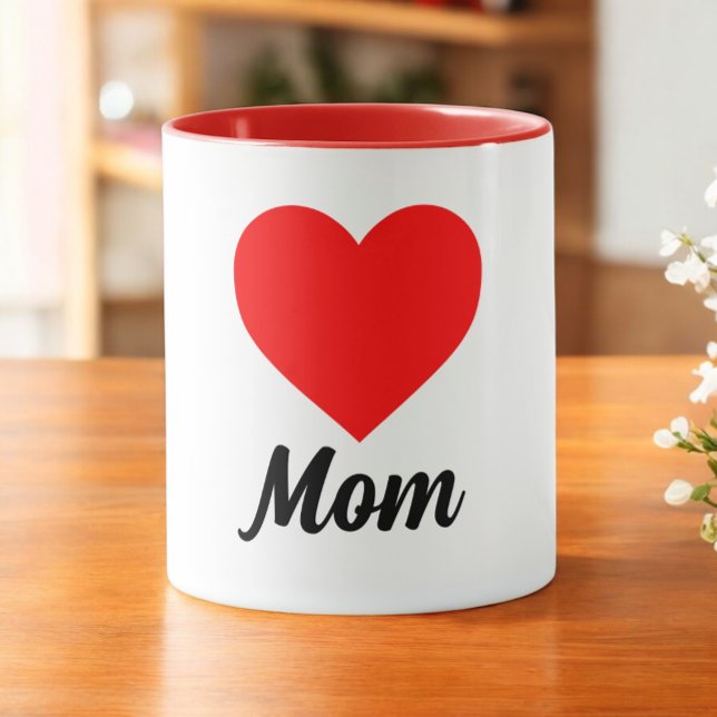 Mom - Classic Red Heart Typography Mug (Creator Uploaded)
