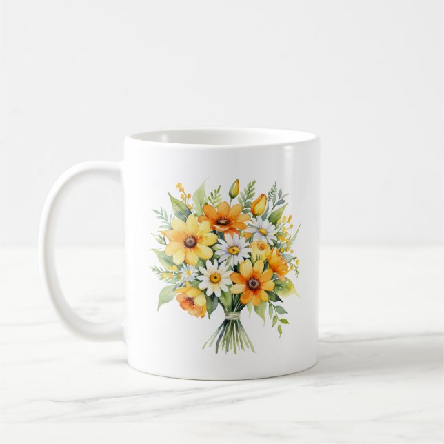 Mom Coffee Sunshine Soul Floral Bouquet Pretty Mug (Left)