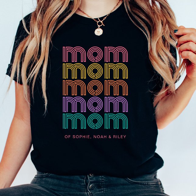 Mom | Colorful Bright Disco Style Text T-Shirt (A disco style design for mom)