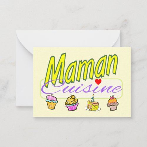 Mom cooks cakes on a postcard. note card