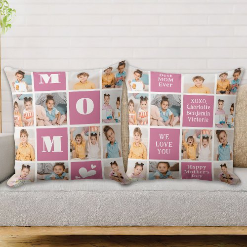 MOM Custom 12 Photo Collage Chic Pink Mothers Day Throw Pillow