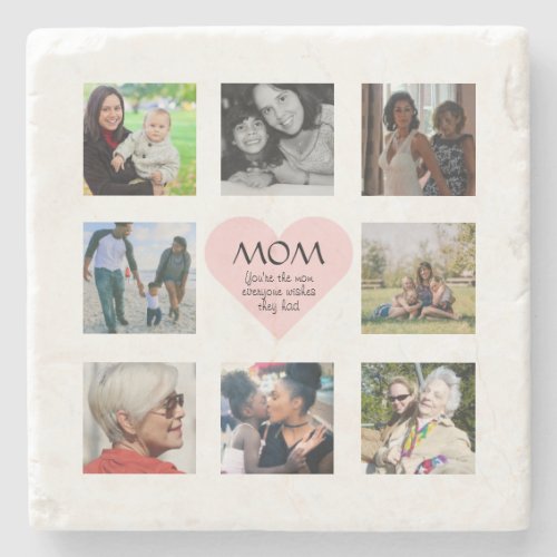 Mom Custom 8 Photo Gift Stone Coaster