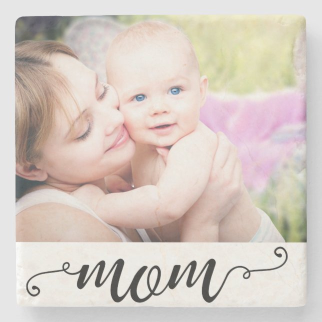 Mom Custom Photo Gift Mother's Day Calligraphy Stone Coaster (Front)