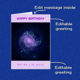 Mom custom text spiral galaxy birthday card