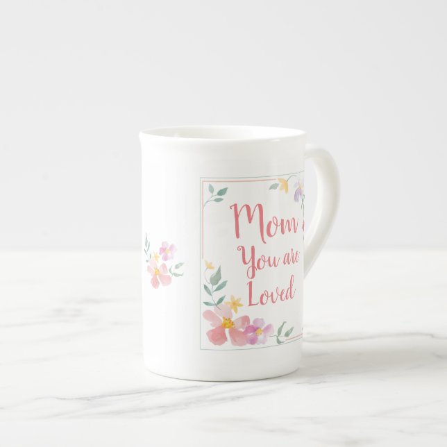 Mom (customizable) You are Loved , floral gift mug (Front Right)