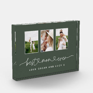 Mom cute modern script multi photo gift block
