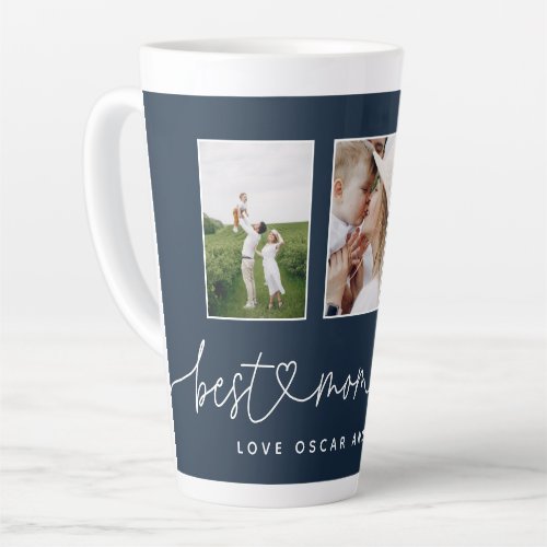 Mom cute modern script multi photo gift latte mug