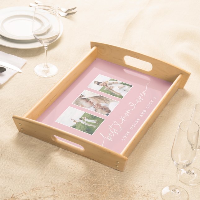 Mom cute modern script multi photo gift serving tray (Front)