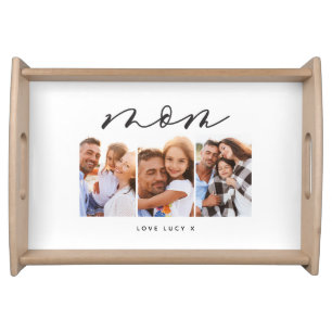 mom cute modern script multi photo gift serving tray