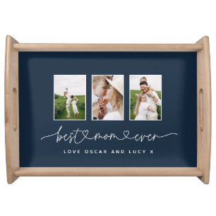 Mom cute modern script multi photo gift serving tray