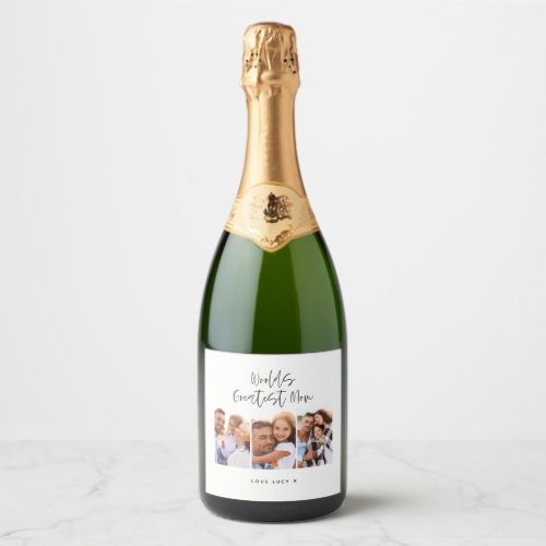 mom cute modern script multi photo gift Sparkling  Sparkling Wine Label