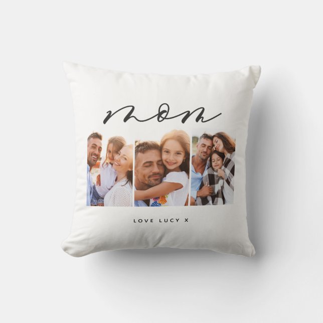 mom cute modern script multi photo gift  throw pillow (Front)
