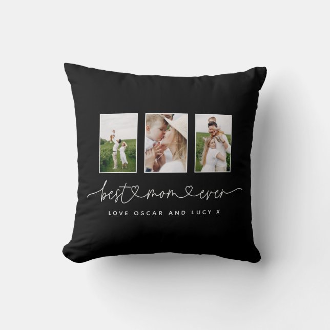 Mom cute modern script multi photo gift throw pillow (Front)