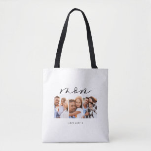 mom cute modern script multi photo gift tote bag