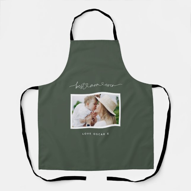 Mom cute modern script photo gift  apron (Front)