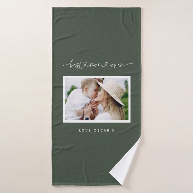 Mom cute modern script photo gift   bath towel (Bath Towel)