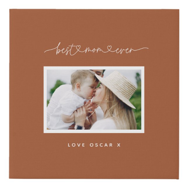 Mom cute modern script photo gift faux canvas print (Front)