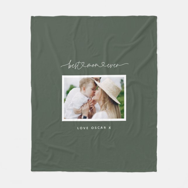 Mom cute modern script photo gift fleece blanket (Front)