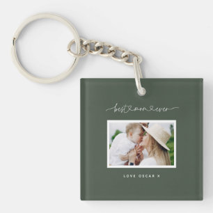 Mom cute modern script photo gift keychain