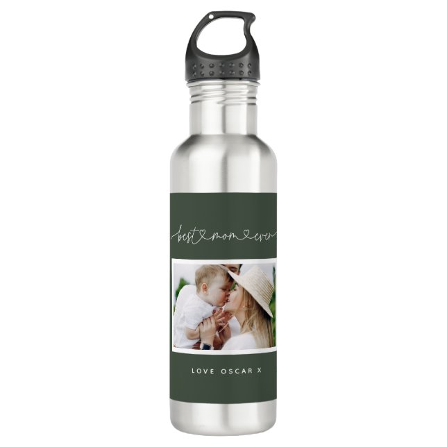 Mom cute modern script photo gift  stainless steel water bottle (Front)
