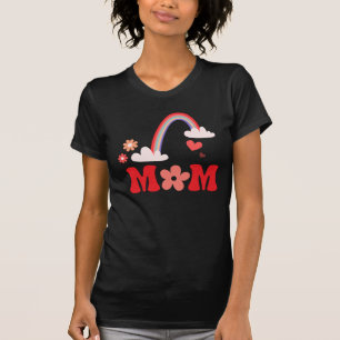 Mom Cute Pink Rainbow And Flowers T-Shirt