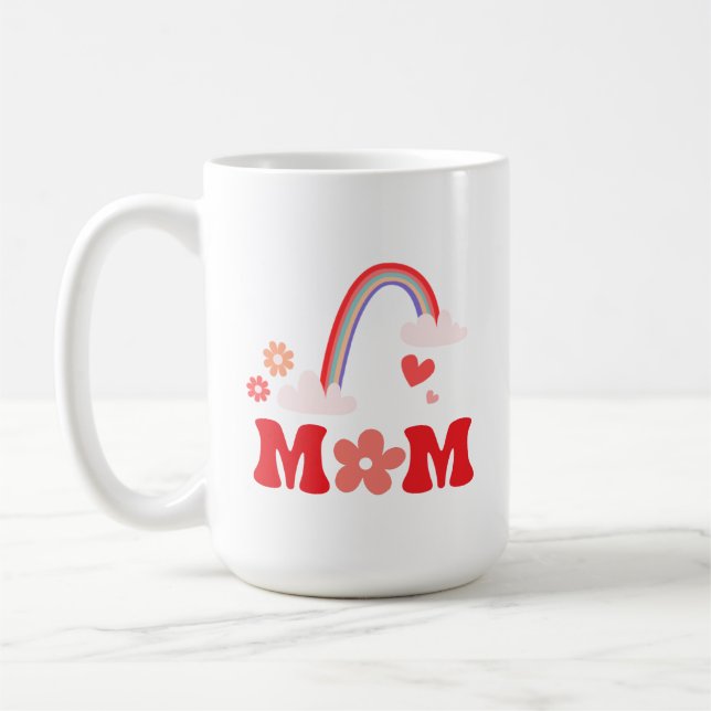 Mom Cute Rainbow And Flowers Coffee Mug (Left)