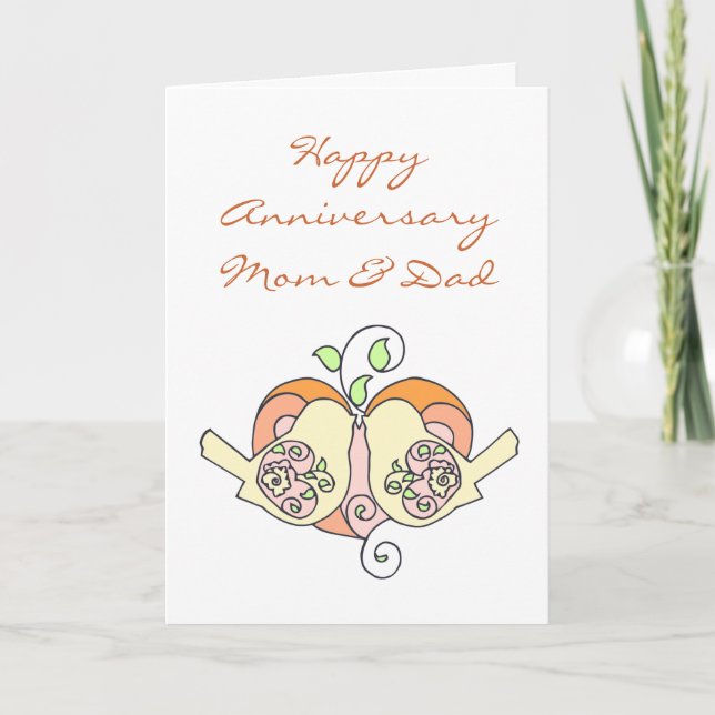 Mom & Dad Anniversary Birds with Floral Heart Card (Front)