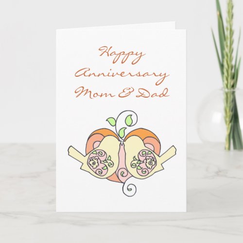 Mom  Dad Anniversary Birds with Floral Heart Card