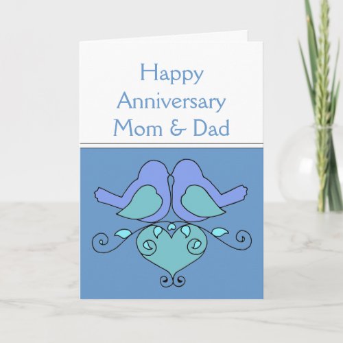 Mom  Dad Anniversary Birds with Floral Heart Card