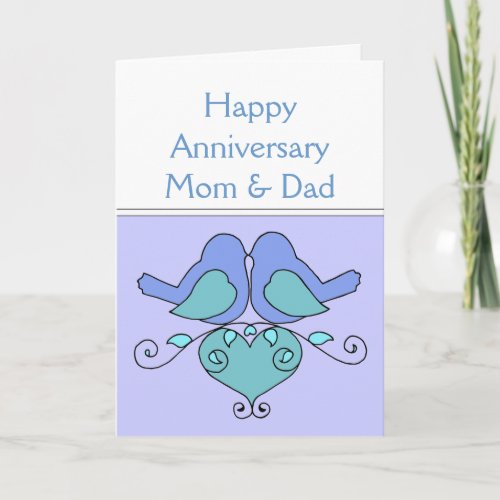 Mom  Dad Anniversary Birds with Floral Heart Card