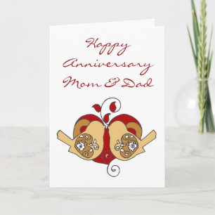 Mom & Dad Anniversary Birds with Floral Heart Card