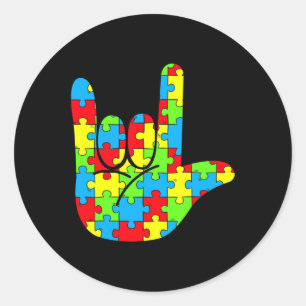 Mom Dad Asl Love Sign Language Autism Awareness Classic Round Sticker