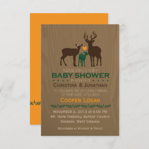 Mom, Dad & Baby Boy Deer - Orange Shower Invite