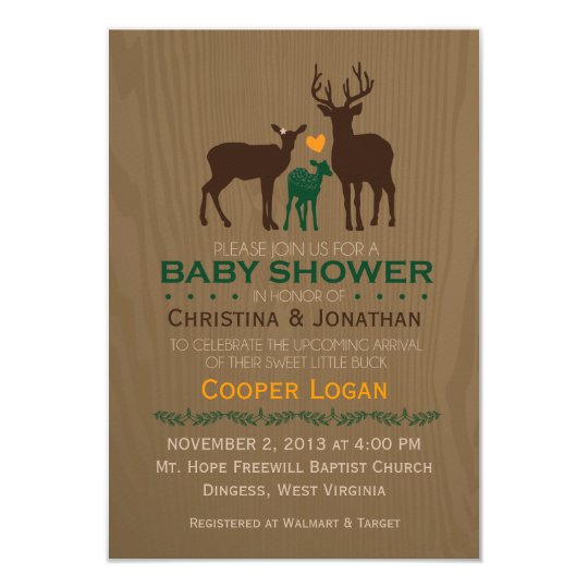 Mom, Dad & Baby Boy Deer Orange Shower Invite