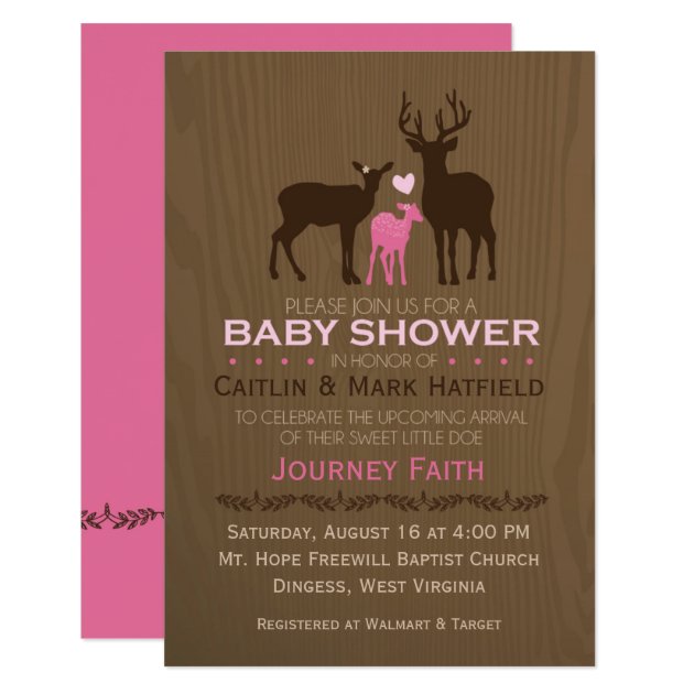 Mom, Dad & Baby Girl Deer Pink Baby Shower Invite