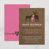Mom, Dad & Baby Girl Deer Pink Baby Shower Invite
