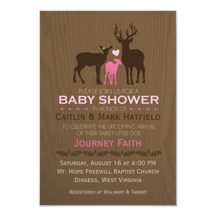 Mom, Dad & Baby Girl Deer Pink Baby Shower Invite Zazzle