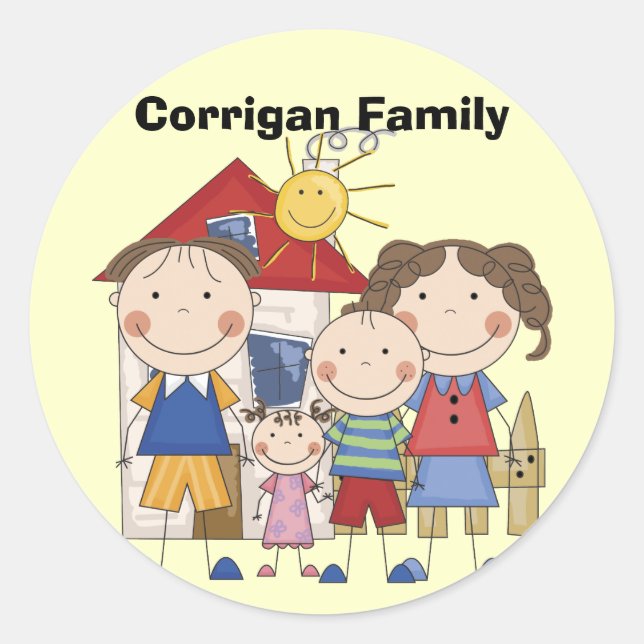 Mom, Dad, Big Boy, Small Girl Family Classic Round Sticker (Front)