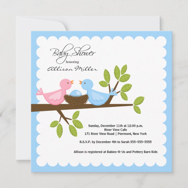 Mom & Dad Birds with Baby Bird Baby Shower Invitation (Front)