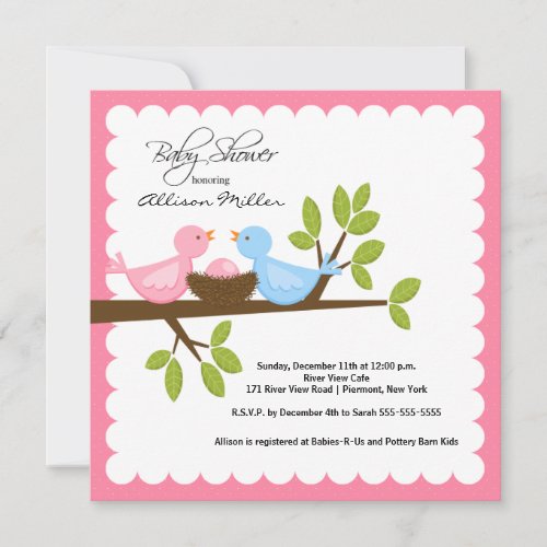 Mom &amp; Dad Birds with Baby Bird Baby Shower Personalized Invites
