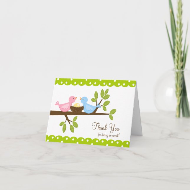 Mom Dad Birds with Nest Thank You Note Card (Front)