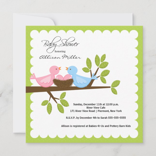 Mom Dad Birds with TWINGirls Multiple Baby Shower Invitation (Front)